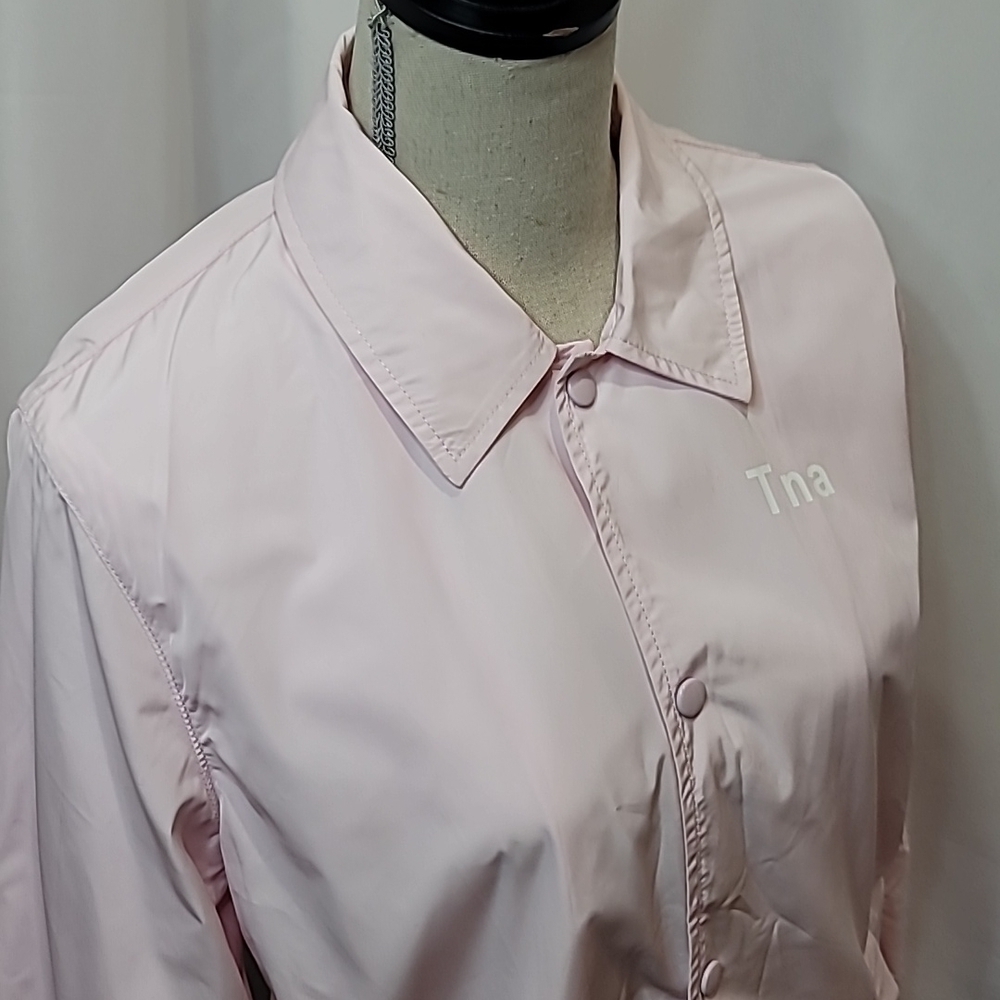 RARE* NWOT TNA Worldwide Rain Jacket Long Snap Button Pastel Pale - Picture 2 of 8